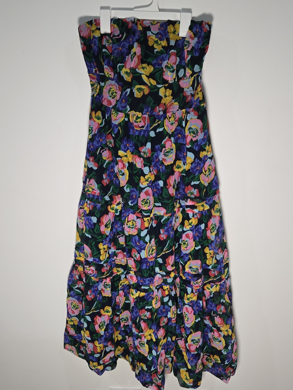 Anthropologie Sz M The Somerset Strapless Maxi Dress Floral Tiered Chiffon